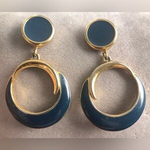 Vintage Trifari Gold-Tone Blue Enamel Drop Earrings – Designer Statement
